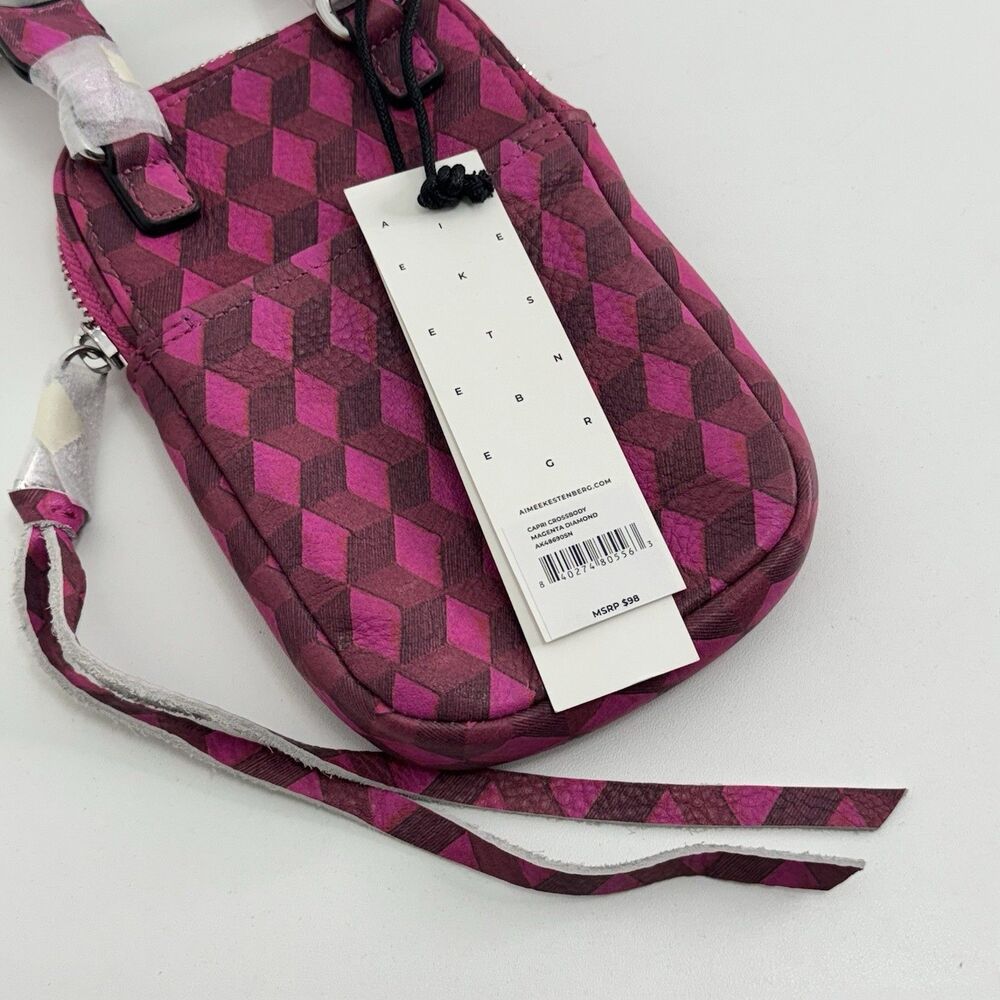 Aimee Kestenberg Leather Phone Crossbody Bag  Soft Capri Magenta Diamond Tassel - Picture 2 of 10